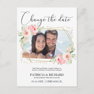 Wedding Change The Date Blush Floral Photo Postcard