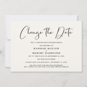 Wedding Change the Date Postponement Light Cream Announcement