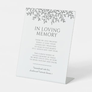 Wedding charcoal grey leaf monogram loving memory pedestal sign