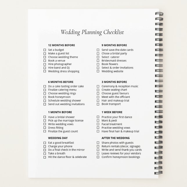 Wedding Checklist Planner, Floral Elegant Wedding Planner (Back)