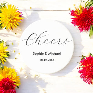 Wedding Cheers Simple Black White Coaster