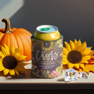 Wedding Cheers to Love Maple Pumpkins Sunflowers Can Cooler