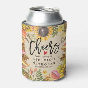 Wedding Cheers to Love Maple Pumpkins Sunflowers Can Cooler