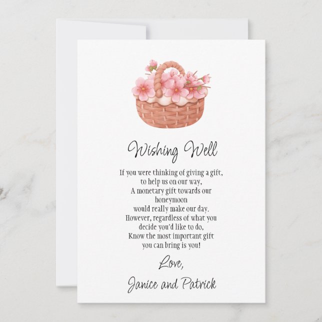 Wedding Cherry Blossoms Basket Wishing Well Card (Front)