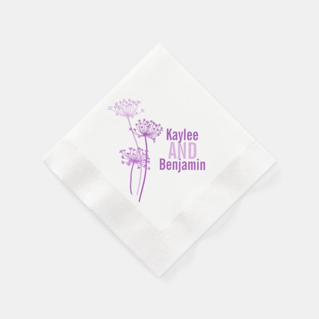 Wedding chervil / cows parsley purple paper napkin (Corner)