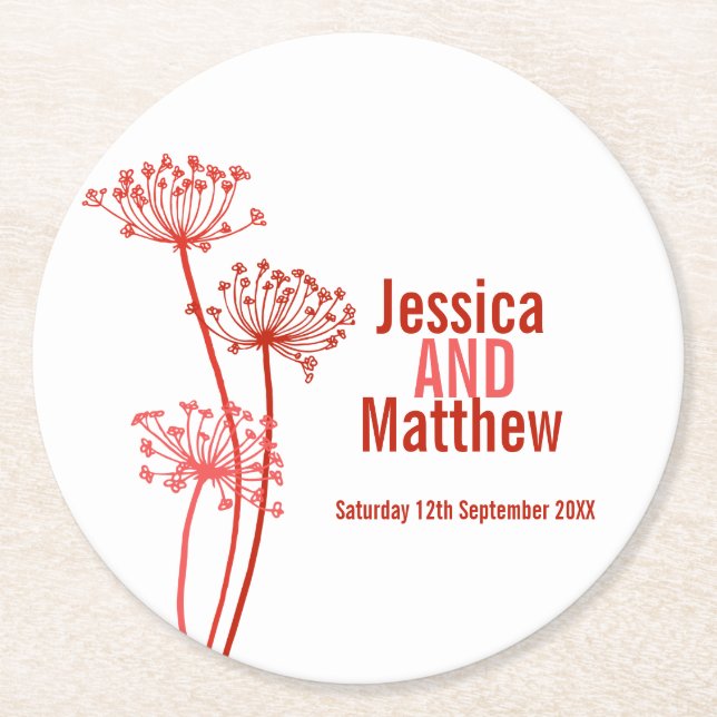 Wedding chervil graphic art red paper coasters (Front)