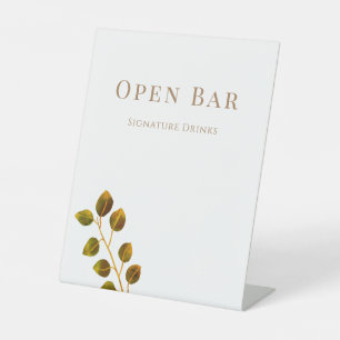 Wedding Chic Monogram Open Bar Pedestal Sign