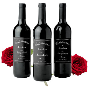 Wedding Chic Personalized B & W Wine Bottle Labels