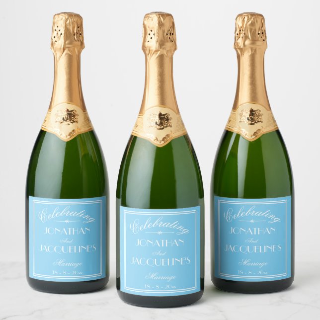 Wedding Chic Personalized Names Script Modern Cool Sparkling Wine Label (Bottles)