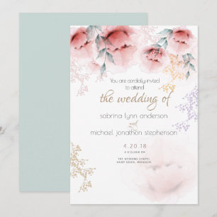 Wedding  Chic Trendy Coral and Lilac Aquarelle Invitation