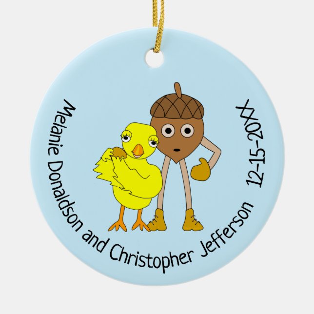 Wedding Chick and Nut Ceramic Ornament (Front)