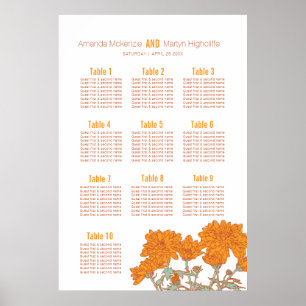 Wedding chrysanthemum orange flower art table plan poster