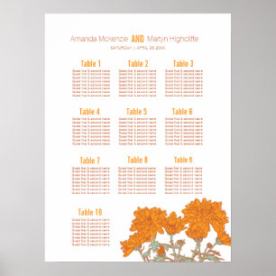 Wedding chrysanthemum orange flower art table plan poster