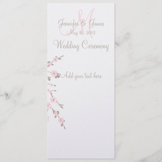 Wedding Church Program Cards Cherry Blossoms (Front)