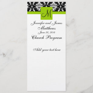 Wedding Church Program Monogram Damask Green
