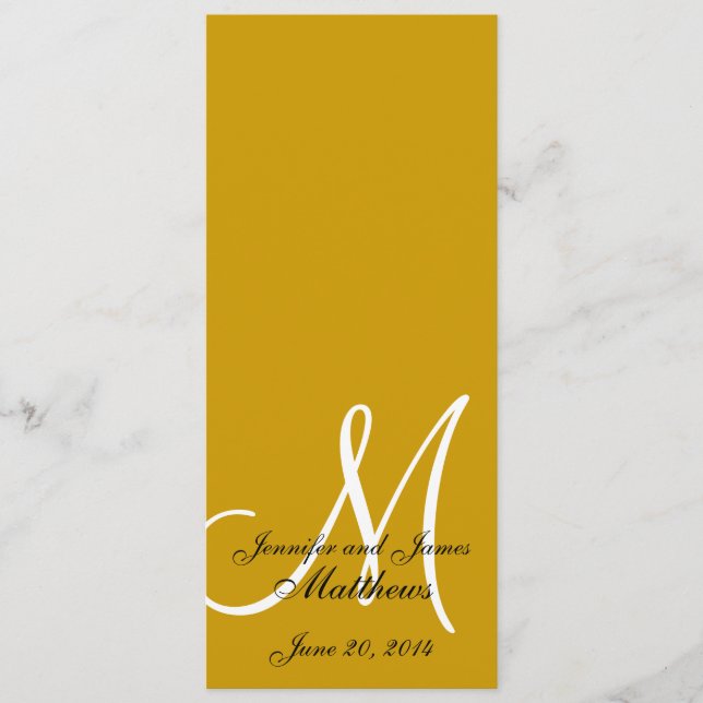 Wedding Church Program Monogram Gold & White (Front)
