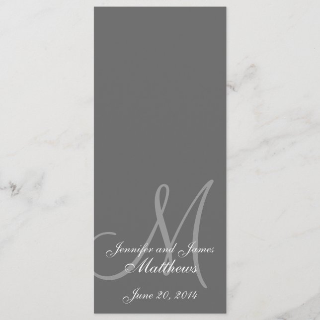 Wedding Church Program Monogram Grey & White (Front)