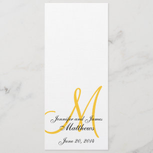 Wedding Church Program Monogram Linen White Yellow
