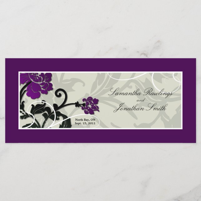 Wedding Church Program - Purple Floral Swirl (Front)