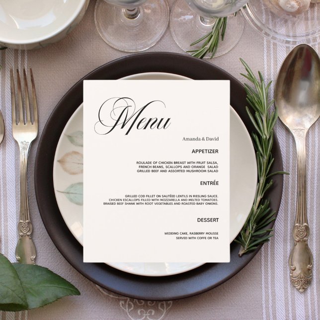 Wedding classic cream dinner menu card (Creator Uploaded)