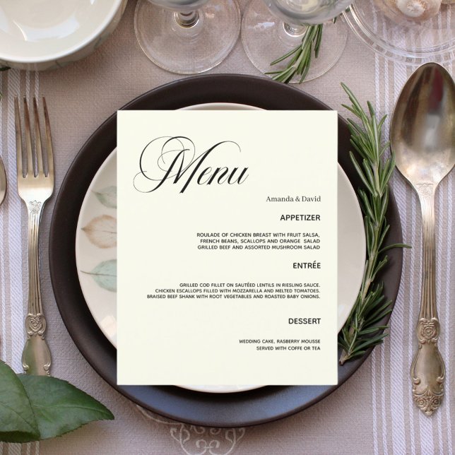 Wedding classic ivory dinner menu card (Creator Uploaded)