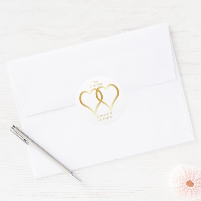 Wedding Classic Round Sticker Gold Hearts (Envelope)