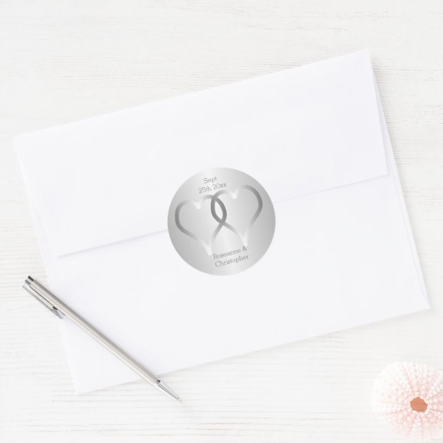 Wedding Classic Round Sticker Silver Hearts (Envelope)