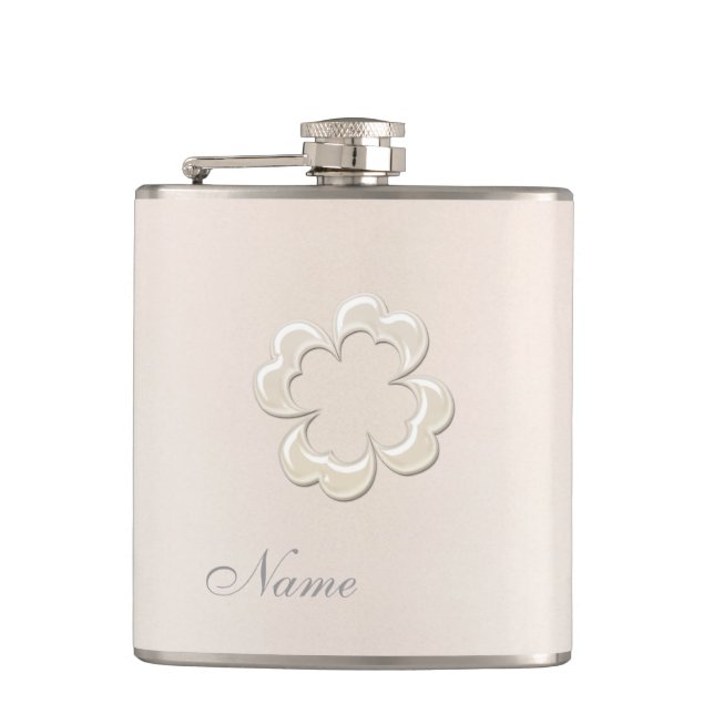 Wedding Classy chic pearl lucky shamrock Hip Flask (Front)