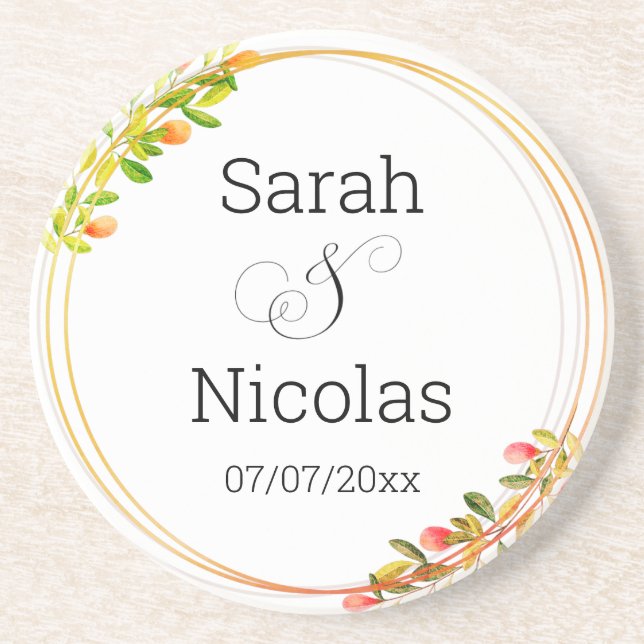 Wedding coaster personalized minimalist  (Front)