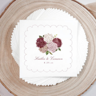 Wedding Cocktail Burgundy Hydrangea Floral Napkin
