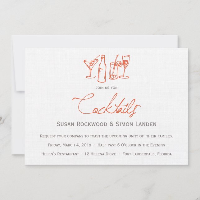 Wedding Cocktail Invitations  |  Orange (Front)