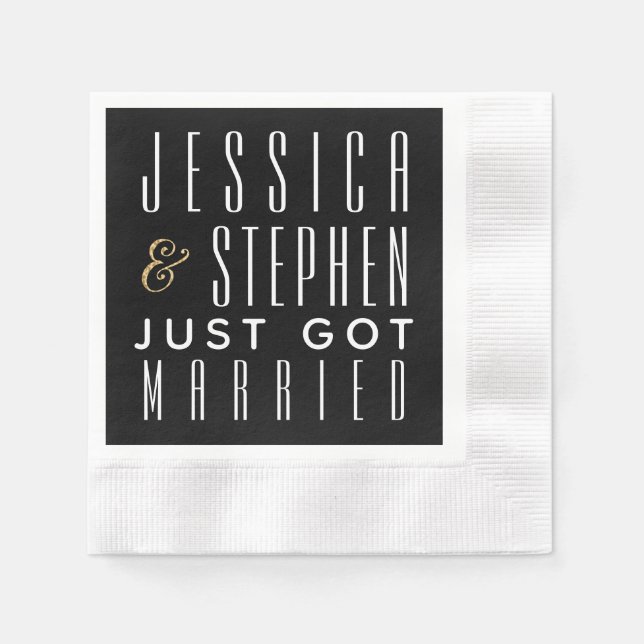 Wedding Cocktail Napkin Elegant Gold and Black (Front)