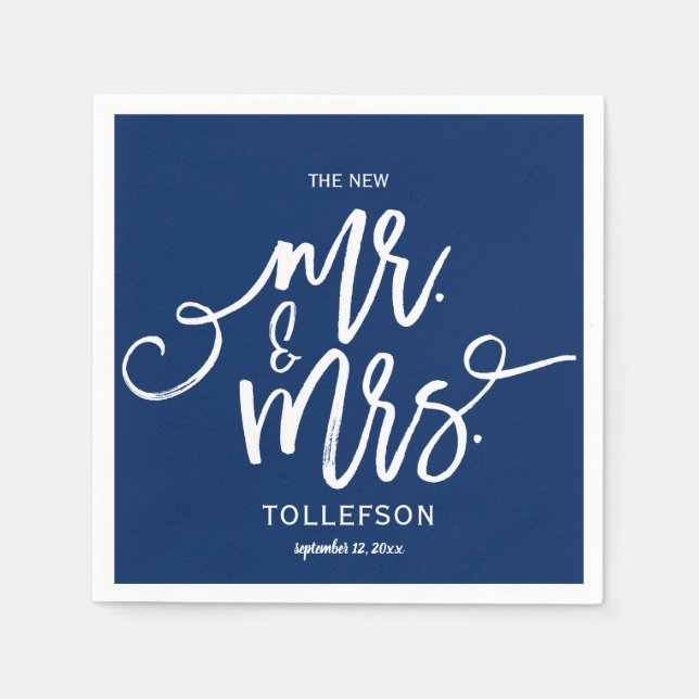 Wedding Cocktail Napkins | Typography (Navy Blue) (Front)