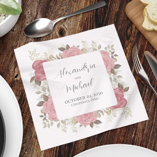 Wedding Cocktail Personalized Elegant Burgundy Napkin