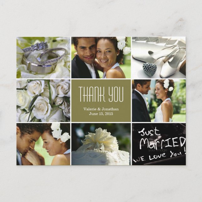 Wedding Collage Thank You Postcard - Sage (Front)