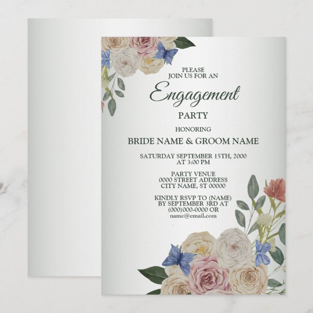 Wedding Colorful Floral Butterfly Engagement Party Invitation (Front/Back)