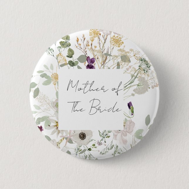 Wedding COLOURFUL WILDFLOWER YELLOW AND  PURPLE 2 Inch Round Button (Front)