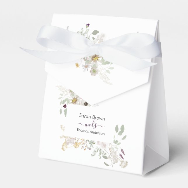 Wedding COLOURFUL WILDFLOWER YELLOW AND  PURPLE Favor Box (Front Side)
