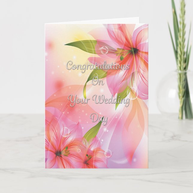  Wedding Congratulations Colourful Fantasy Flowers Card (Front)