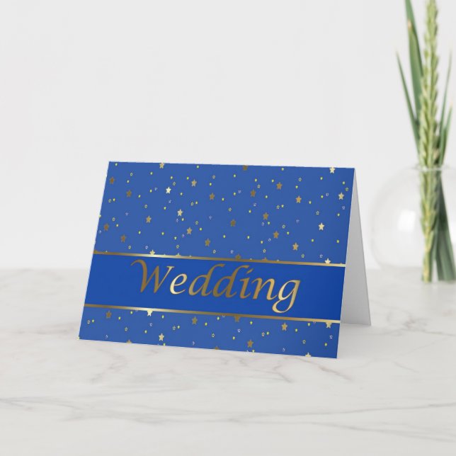 Wedding Congratulations Gold Stars on Blue Card (Front)