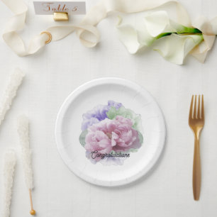 Wedding Congratulations Peonies Paper Plates