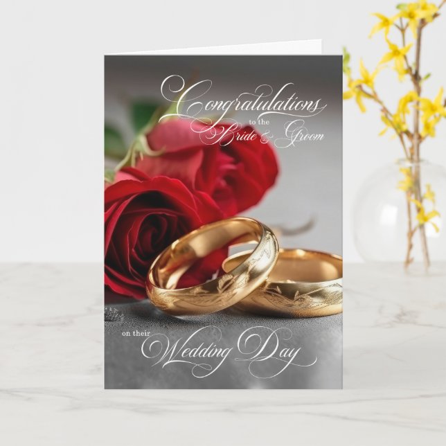 Wedding Congratulations Roses and Rings Card (Yellow Flower)