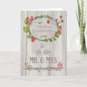 Wedding Congratulations Rustic Flowers and Wreath Card