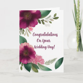Wedding Congratulations Simple Maroon Flowers Card