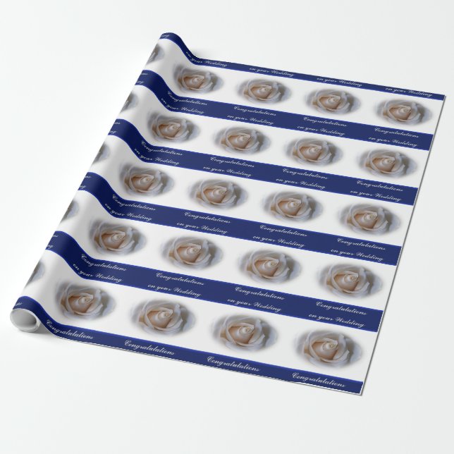 Wedding Congratulations White Rose Wrapping Paper (Unrolled)