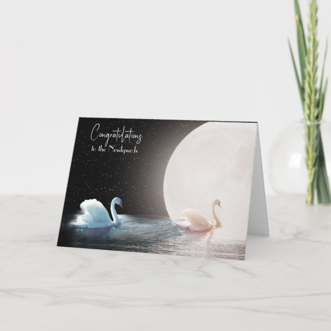 Wedding Congratulations White Swans and Moon  Card (Front)