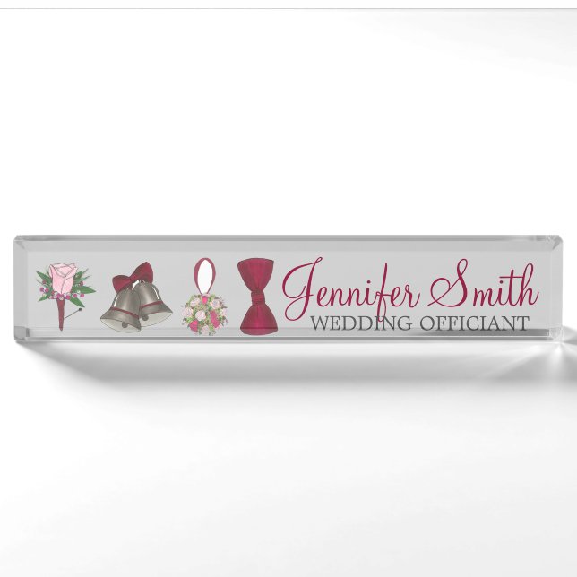 Wedding Coordinator Bells Bow Tie Floral Bouquet Nameplate (Front)