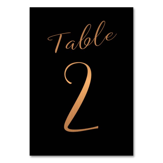 Wedding copper glitter black elegant table number (Front)