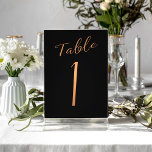 Wedding copper glitter black elegant table number<br><div class="desc">Faux copper metallic foil formal calligraphy script wedding reception table card. The midnight navy blue background colour is editable. You can change it after selecting CUSTOMIZE FURTHER button.
You can find the whole range of numbers ( 1 - 50) here: http://bit.ly/2sLMaFh</div>