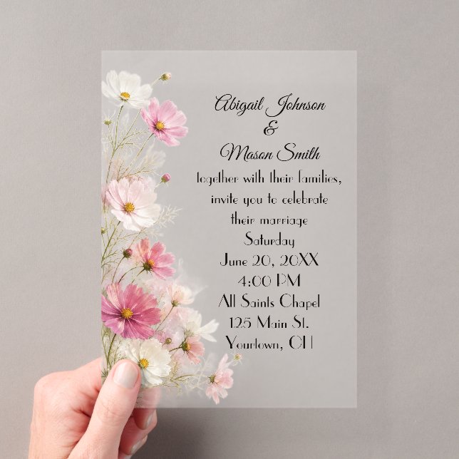 Wedding Cosmos Floral Border Acrylic Invitations (Insitu (Handheld))